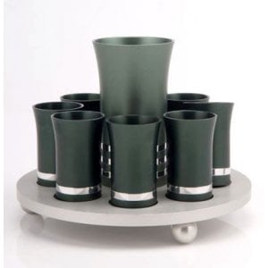 Green-Silver Agayof Kiddush Cup Set with 8 Cups