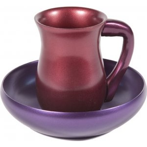 Yair Emanuel Two-Piece Aluminum Mayim Achronim Set - Red and Purple