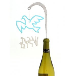 Shraga Landesman Turquoise Wine Bottle Stopper - Shabbat Shalom Dove