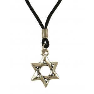 Great Price! Rhodium Large Star of David on Black Cord Necklace