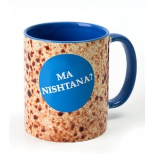 Barbara Shaw Coffee Mug for Pesach - Ma Nishtana on Matzah Background