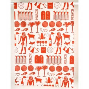Barbara Shaw Pesach Dish Towel, Images Hieroglyphic Style - Brick Red