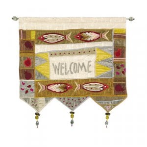Yair Emanuel Appliqued Silk Banner Wall Hanging with Fish, Gold – Welcome
