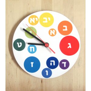 Barbara Shaw Wall Clock - Hebrew Letters Bubbles