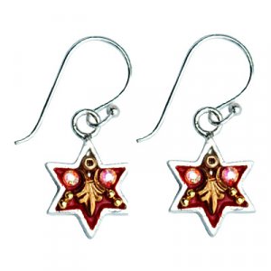 Silver Star of David Earrings in Maroon by Ester Shahaf