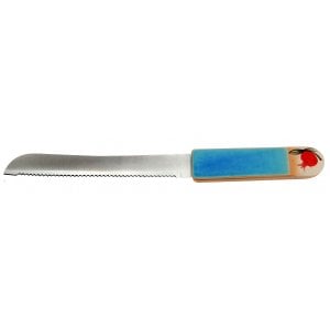 Michal Ben Yosef Ceramic Challah Knife, Turquoise with Red Pomegranate - 1 Left in stock