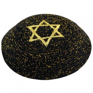 Gold-Black Knitted Kippah with Star of David