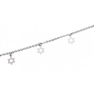 Anklet, Silver Rhodium with Silver Stars of David