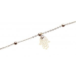 Anklet, Gold Rhodium with Gold Beads and Hamsa