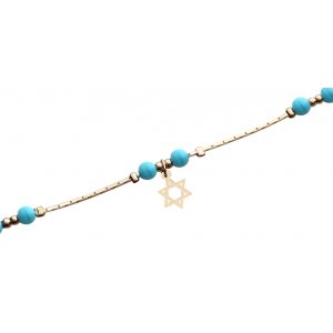 Anklets, Gold Rhodium with Blue Beads and Gold Star of David