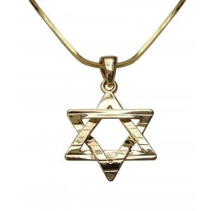 Rhodium Pendant Necklace, Textured Star of David - Gold