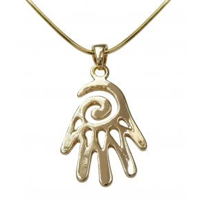 Rhodium Pendant Necklace, Open Hamsa Hand - Gold