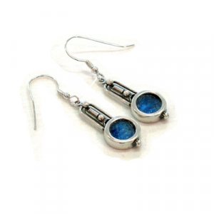 Michal Kirat Roman Glass with Sterling Silver Drop Earrings Antique Style