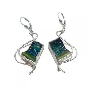 Michal Kirat Roman Glass and Silver Dangling Earrings - Waves of Galilee Design