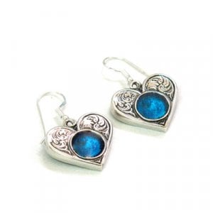 Michal Kirat Earrings with Circular Roman Glass Stone Set in Engraved Silver Heart