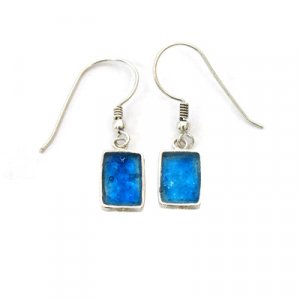 Michal Kirat Rectangle Roman Glass Drop Earring with Sterling Silver Frame