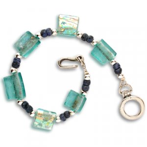 Michal Kirat Sterling Silver Bracelet with Roman Glass Discs & Demorterite Beads