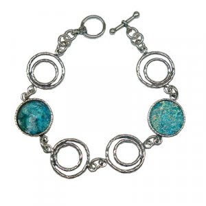Michal Kirat Bracelet with Circular Roman Glass Pieces and Sterling Silver Links