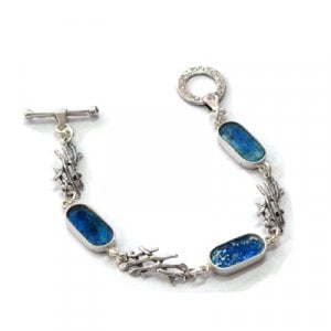 Michal Kirat Roman Glass Sterling Silver Bracelet with Branch-shaped Connectors