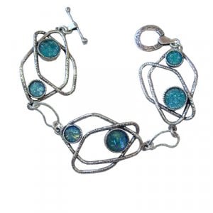 Michal Kirat Sterling Silver Bracelet with Roman Glass Discs and Swirling Loops