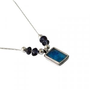 Michal Kirat Silver Necklace with Iolite Beads - Roman Glass Pendant