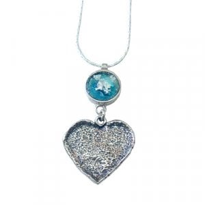 Michal Kirat Roman Glass Silver Necklace with Hammered Heart Pendant