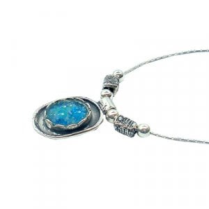 Michal Kirat Necklace with Roman Glass Silver Framed Oval Pendant