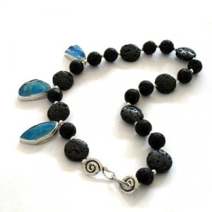 Michal Kirat Black Lava Beads Necklace - Three Roman Glass Pendants