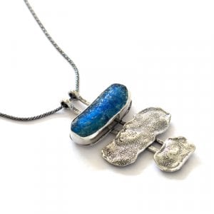 Michal Kirat Silver Necklace with Three-piece Pendant - Roman Glass and Hammered Silver