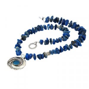 Michal Kirat Roman Glass Silver Necklace - Deep Blue Lapis Beads