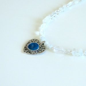 Michal Kirat White Moonstone Necklace with Roman Glass Pendant in Silver Heart