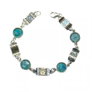 Michal Kirat Sterling Silver Bracelet with Circular Roman glass Decorative Discs