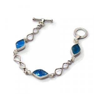 Michal Kirat Sterling Silver Bracelet with Diamond Roman Glass and Infinity Links