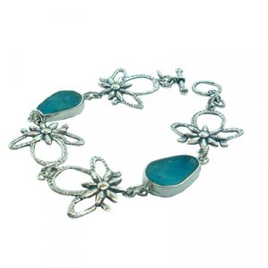 Michal Kirat Bracelet, Hammered Sterling Silver Flowers with Roman Glass Dewdrops