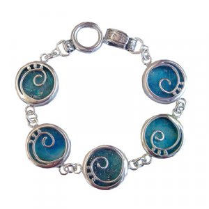 Michal Kirat Bracelet of Roman Glass with Spiral Design Sterling Silver