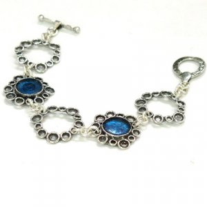 Michal Kirat Bracelet, Sterling Silver Floral Loops with Circular Roman Glass