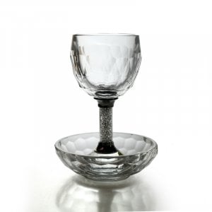 Crystal Glass Kiddush Cup and Plate with Crushed Glass Stem