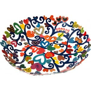Yair Emanuel Laser Cut Hand Painted Colorful Bowl - Heart Shapes