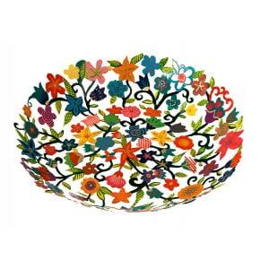 Yair Emanuel Laser Cut Hand Painted Colorful Bowl - Flowers