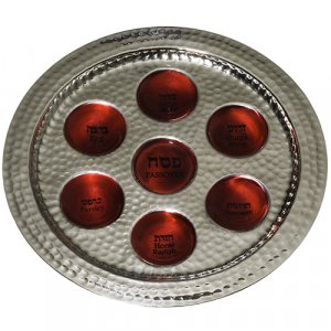 Hammered Aluminum Seder Plate with Red Cups