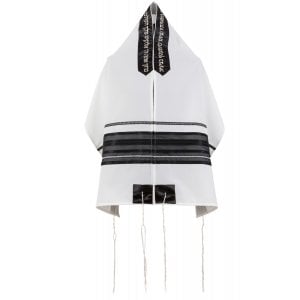 Tallit Set by Ronit Gur in White and Black Gauze Stripes