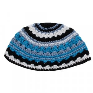 Frik Kippah with Stripes in Black, White and Shades of Blue