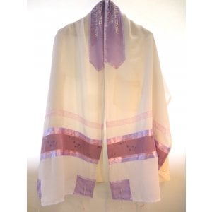 Sheer White, Lavender and Mauve Tallit Set by Galilee Silks