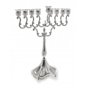 Classic Silver Plated Curved Menorah Hanukiah - Height 10.2 Inches