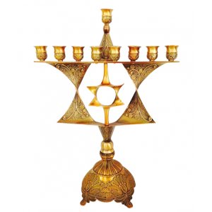 Ornate Chanukah Menorah with Star of David Image, Bronze Nickel - 12.6 Inches