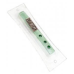 Opaque Glass Mezuzah Case Decorative Western Wall Shin Daled Yud - Green