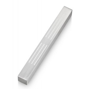Adi Sidler Brushed Aluminum Mezuzah Case, Lines of Shin Design - Silver
