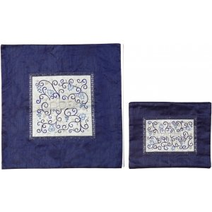 Yair Emanuel Embroidered Twirls Matzah & Afikoman Set - Royal Blue