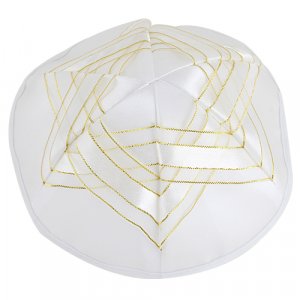 White Satin Kippah Gold Star of David Design