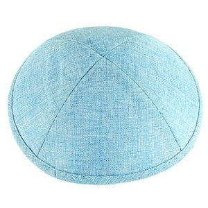 Light Blue Linen Kippah - Crosshatch Stitch